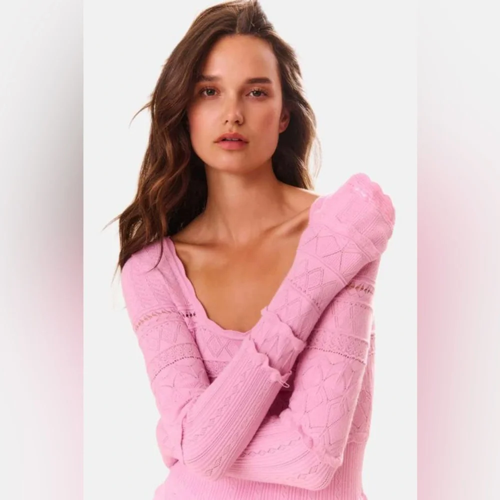 LoveShackFancy Lavender Pointelle Knit Mini Dress, Rose Clay Pink, Fit & Flare - Picture 5 of 8